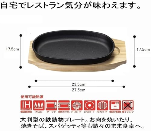 Ishigaki Cast Iron Large Steak Plate Set of 2 with Base and Handles, 4545