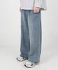 Jikeulib Brushed Fleece Pintuck Balloon Fit Wide Denim Pants [Blue]