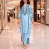 Women Vintage Print Casual Long Blouse and Loose Trousers Two Piece Suit Sets