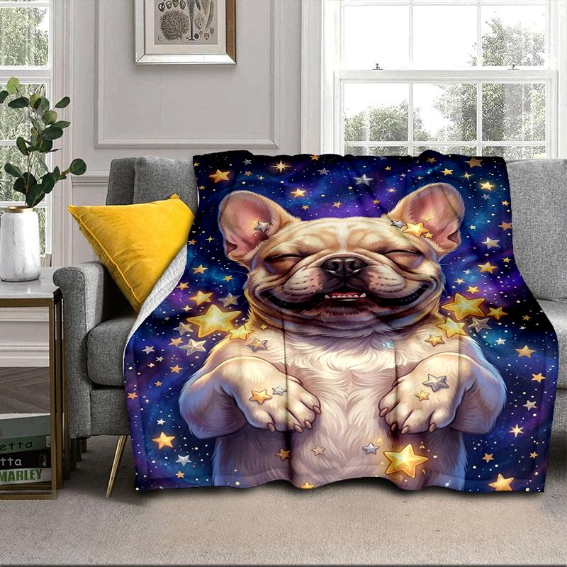 Cartoon Bulldog Stars Blanket Flannel Blanket Throw Blanket Sofa Cover Blanket Soft Premium Blanket Picnic Blanket Tv Blanket Gifts