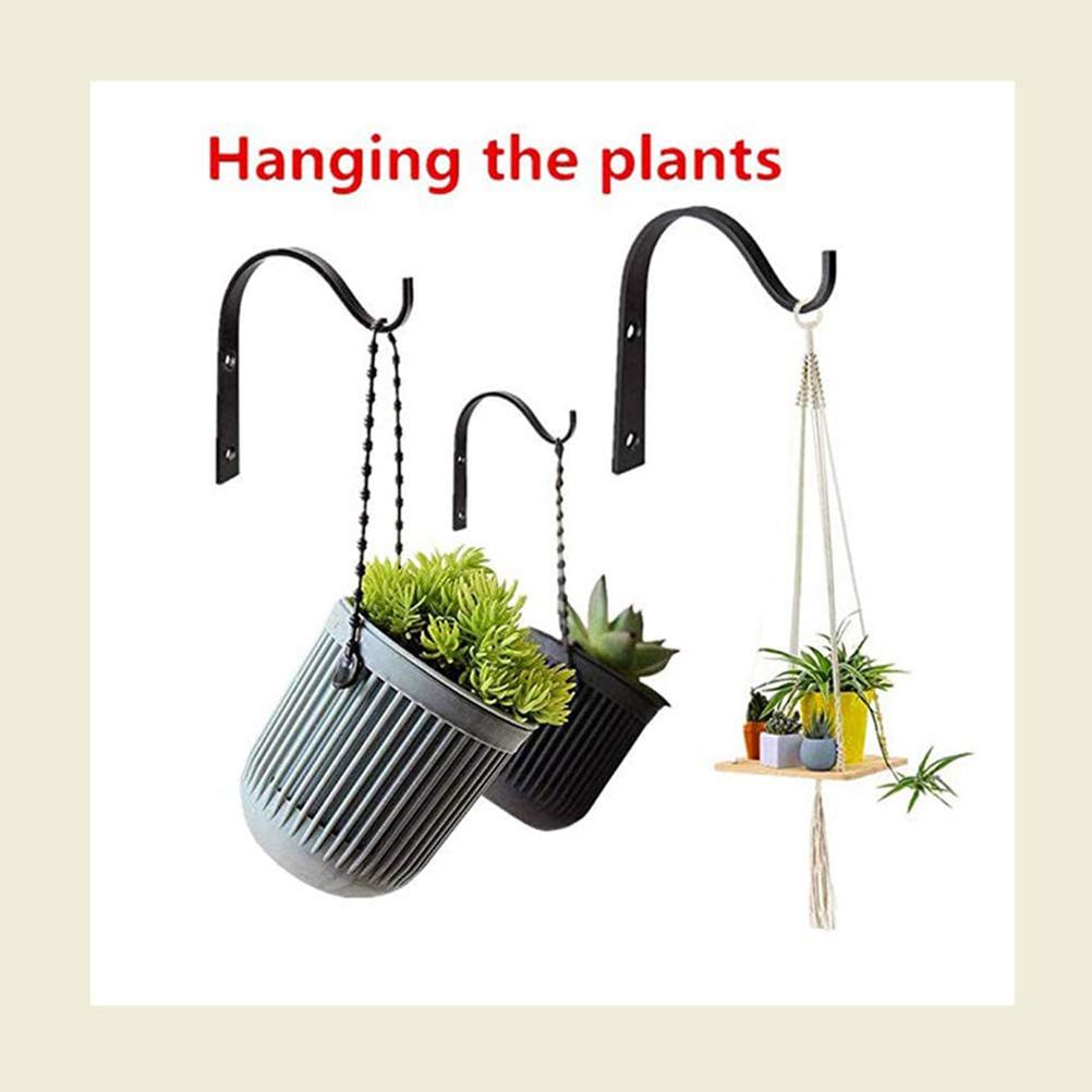 4Pcs Black Metal Wall Hooks Curved Hanging Plant Bracket Flower Basket Decor