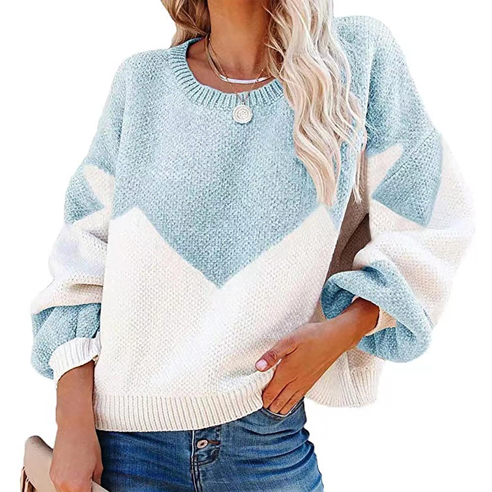 

Женский повседневный свободный свитер с цветными блоками, большой свитер с круглым вырезом в ярдах XL синий