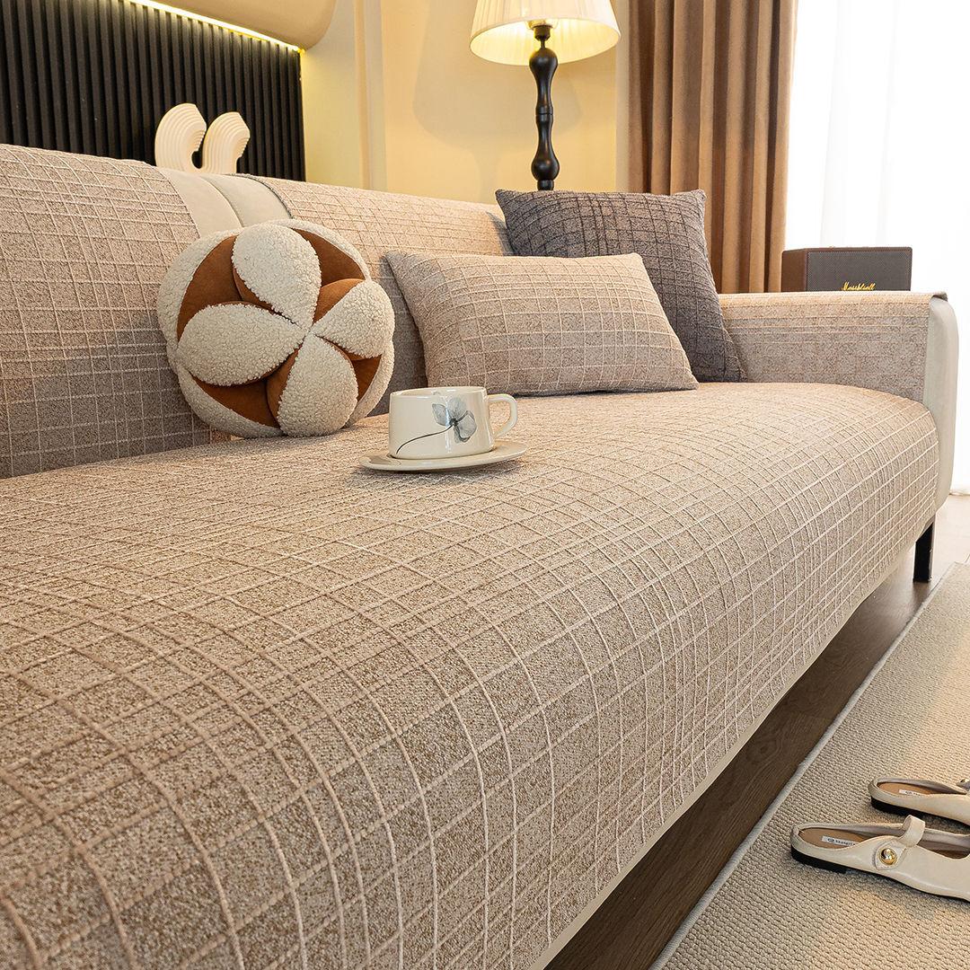

New Light Luxury Premium Sofa Cover Cloth Anti Cat Scratch Living Room Straight Anti Slip Cushion Four Seasons Universal 70x70cm колір світло кави