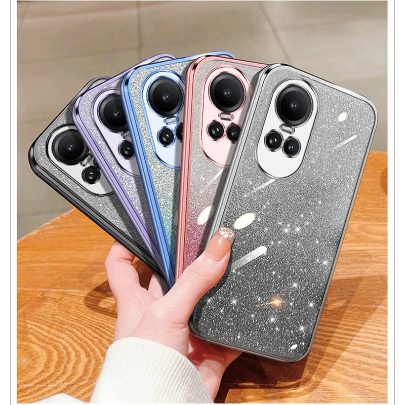 KEYSION Luxury Plating Glitter Phone Case for OPPO Reno 10 Pro 5G Transparent Soft TPU Shockproof Back Cover for OPPO Reno10 5G