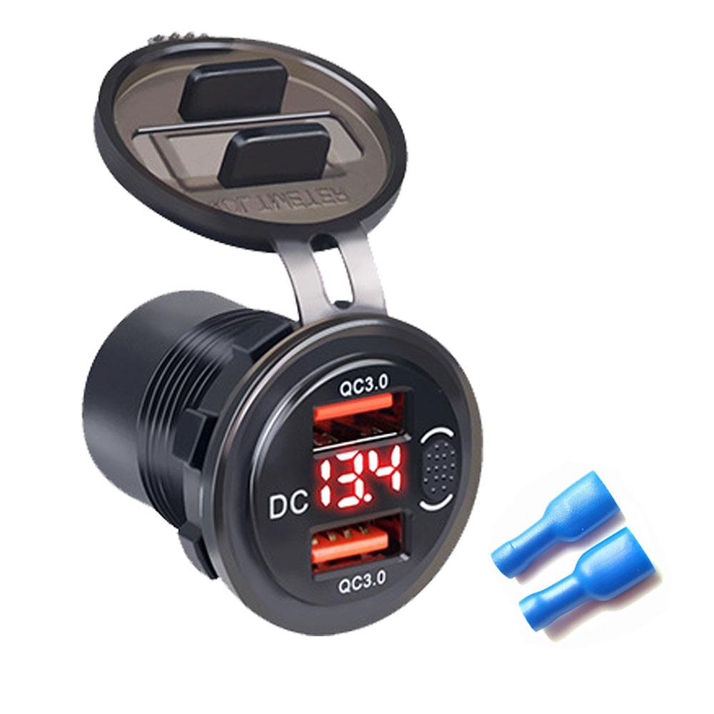 12V/24V Dual USB QC3.0 Outlet Car Charger USB Lighter Socket Waterproof With LED Voltmeter ON/Off Switch Quick Charge Adapter Car Accessories