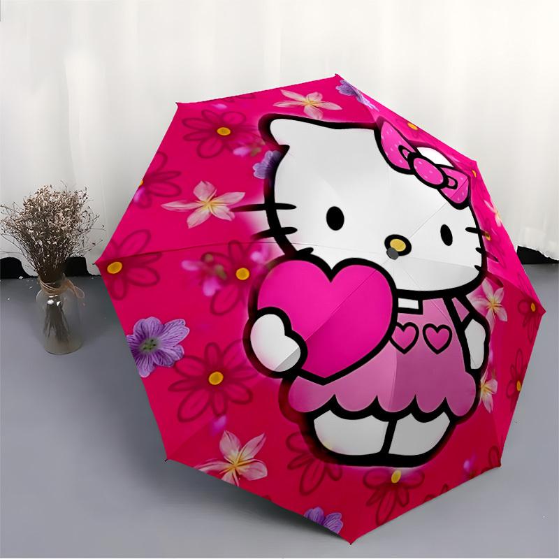 1PC Hello Kitty Automatic Open/Close Umbrella, 8-Rib Sturdy Frame, Lightweight Portable Umbrella, Commute, Business - Ideal Gift for Friend, Vibrant P