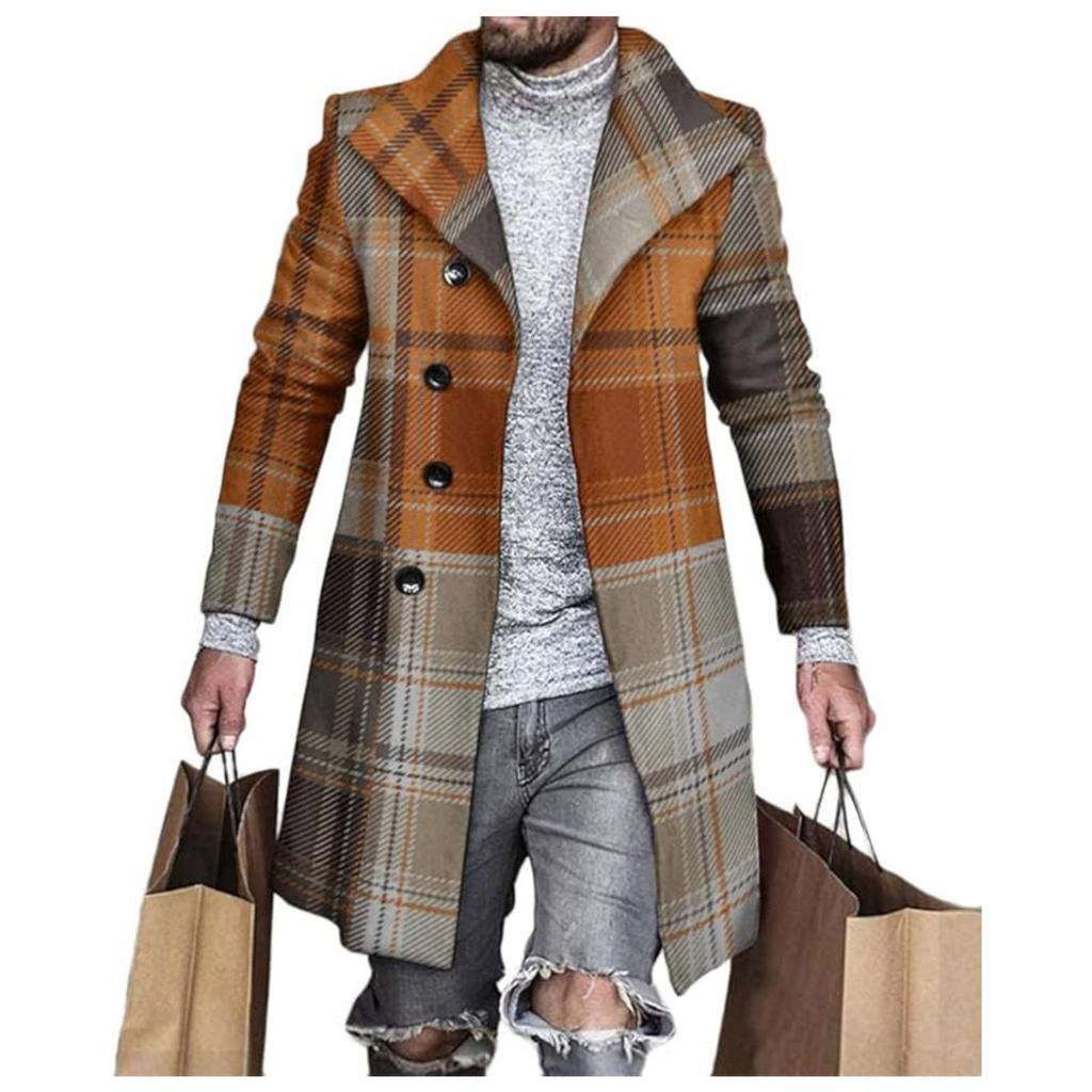 Men's Woolen Mid-Length Digital Print Coat - Autumn/Winter Collection