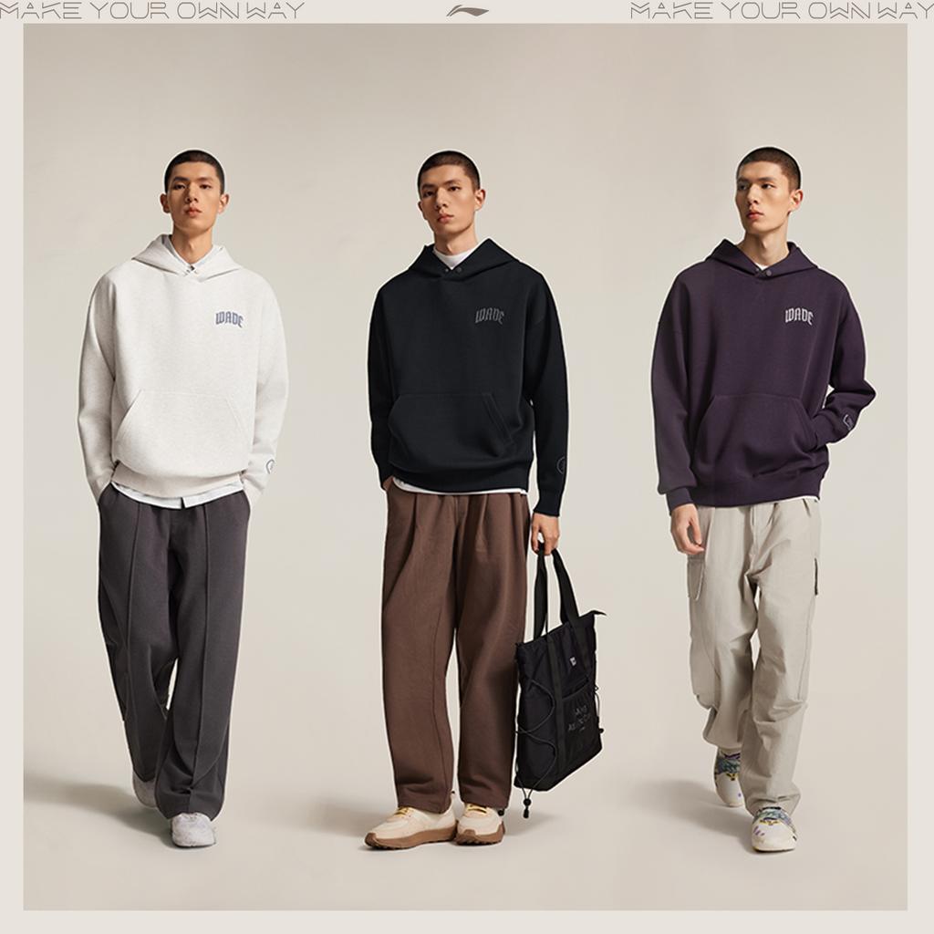 Li Ning Wade Series Loose Long Sleeve Hooded Graphic Letter Sweatshirt Men sweatshirt AWDV727-5