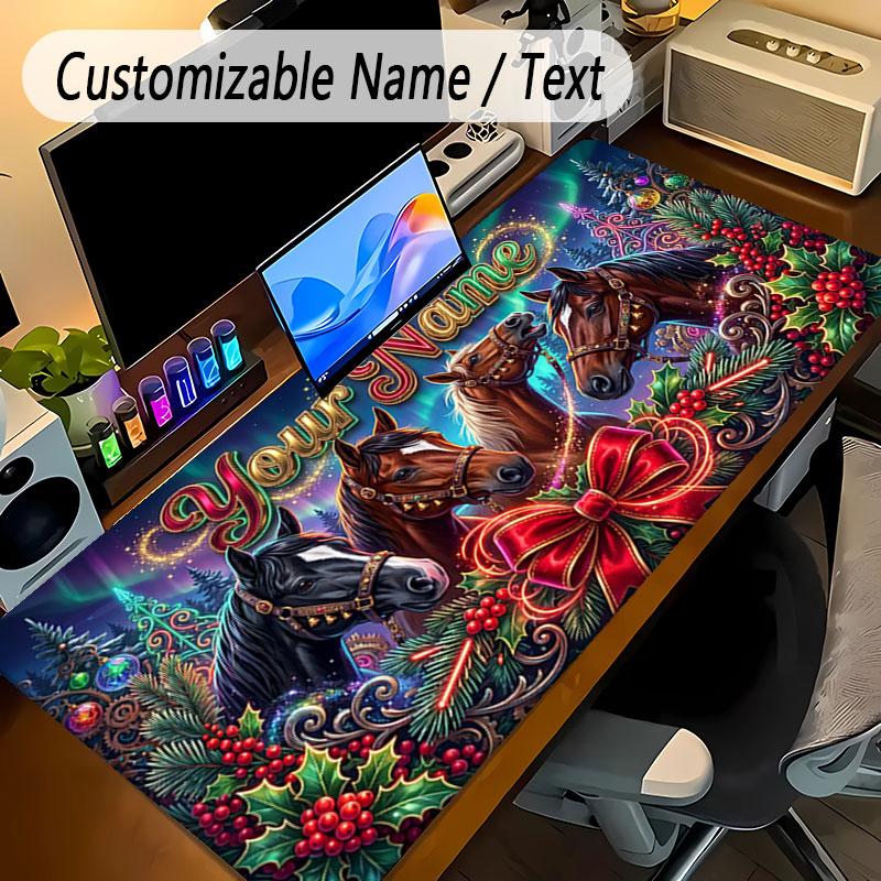 Christmas Theme Personalized Mouse Pad Custom Name Text Non Slip Desk Pad For Laptop Office Desktop