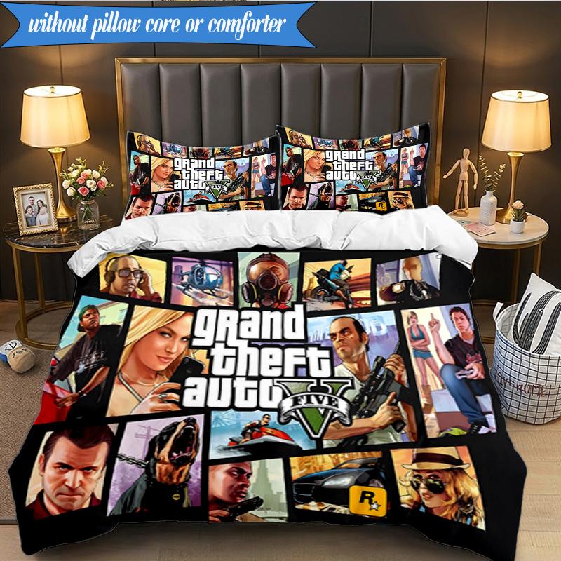 3PCS Theft Auto Bedding Set Duvet Cover Closure Includes 1 Duvet Cover & 2 Pillowcases for All Seasons Bedroom Decor Christmas Fan gifts