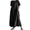 Abito da Donna Primavera Estate Cotone-Lino Ampio Girocollo alla Moda Taglie Forti Manica Corta Casual Comodo Lungo