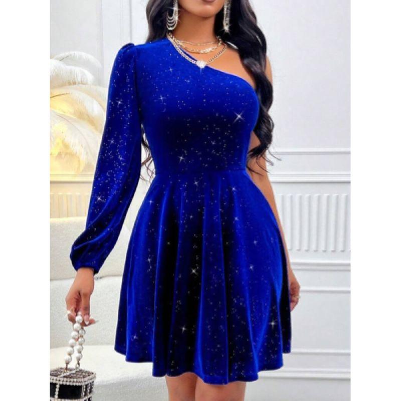 Spring/Summer New Arrival Fashion One-Shoulder Cold-Shoulder Silm Waist-Controlled Slimming Long Sleeve Dress Dinner Dress Women's Dress