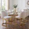 2 Esszimmerstühle, geeignet für Restaurants, Wohnzimmer, Cafés, moderner Stil, goldfarbene verzinkte Stuhlbeine, Chenille-Stoff, beige + gold