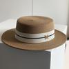 Miss Fashionable and Elegant Sun Hat Sun Protection Flat Top Straw Hat Women's Simple Temperament White Flat Brim Top Hat French