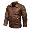 Men's Fashion Casual Solid Color Plus Velvet Lapel PU Leather Jacket