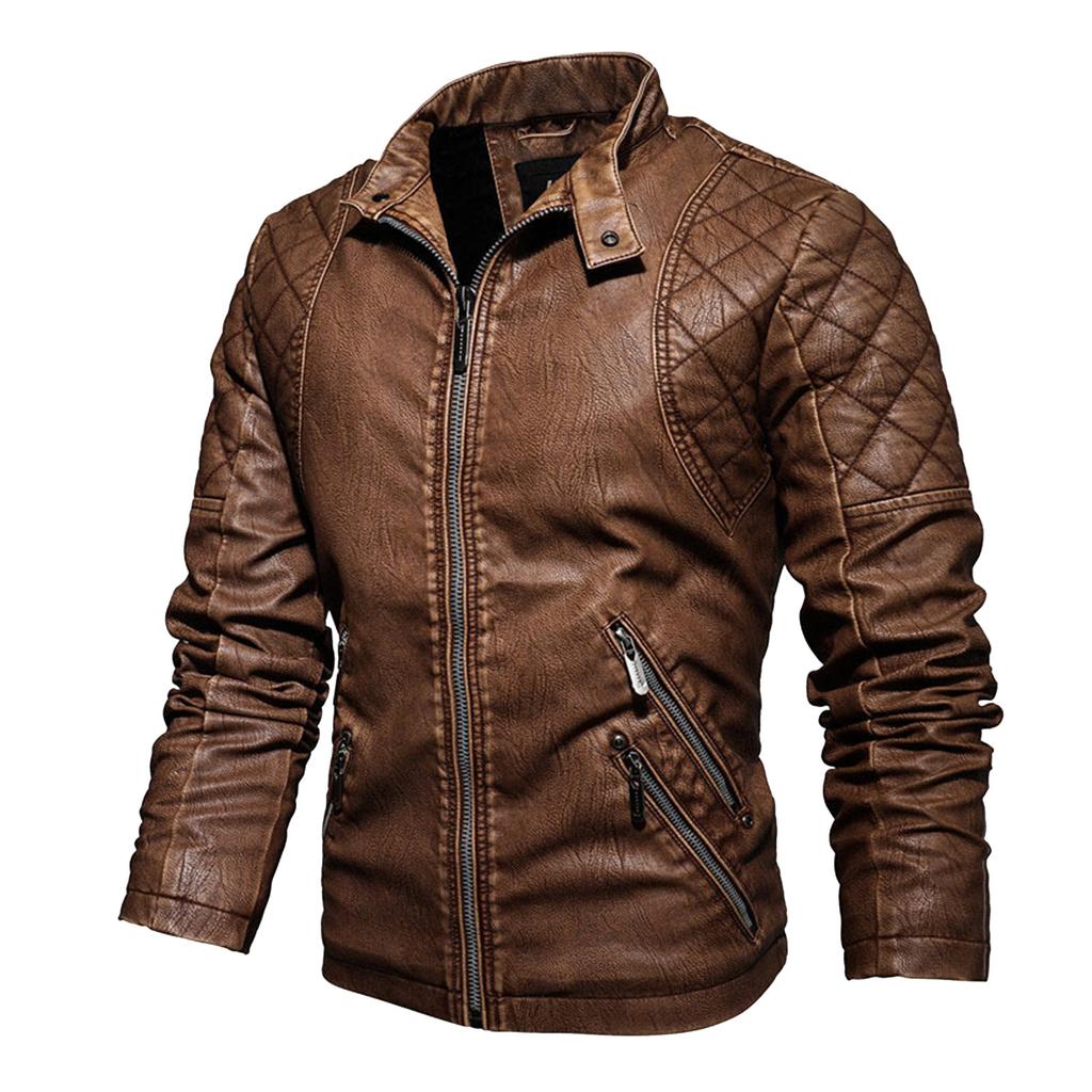 Men's Fashion Casual Solid Color Plus Velvet Lapel PU Leather Jacket