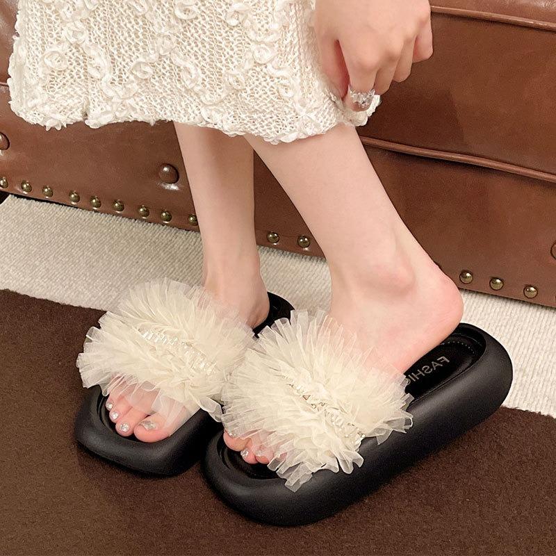 Solid color JX sweet light luxury one-word slippers women's summer new small thick-bottomed muffins and heightening sandals