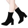 Black Pointed Toe Chunky Heel Boots Autumn Winter Women's Fashion Boot Warm Mid-Calf Gentlewoman Easy To Match PU Material