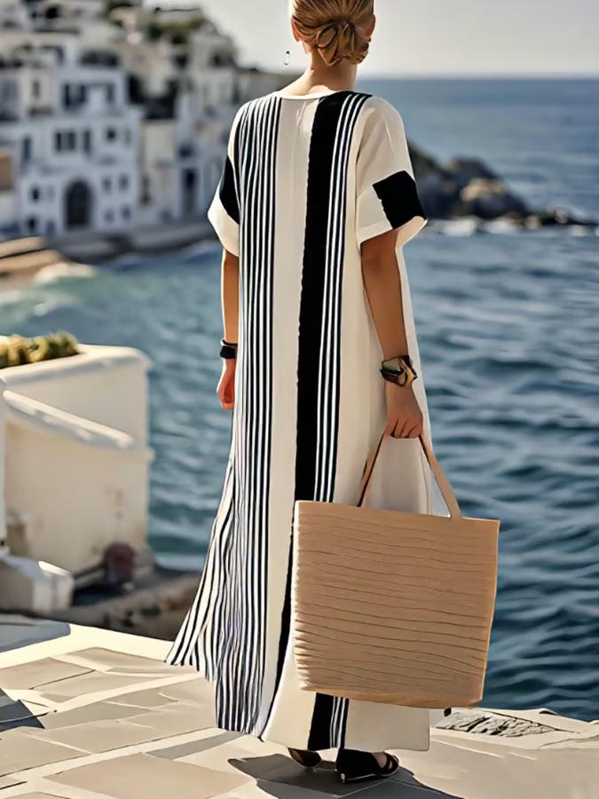 2025 Damen Resort Colorblock Print Lockeres Kleid