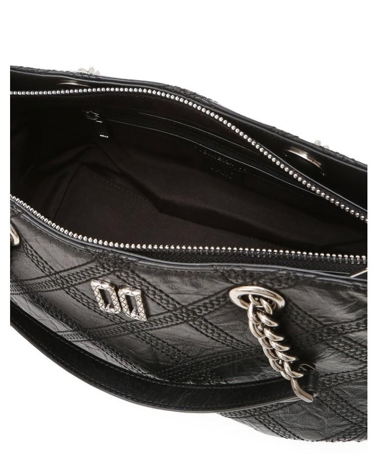 Daks Womens Accessories Black Cowhide Embroidered Dd Logo Chain Tote Bag_Dcba6E324Bk