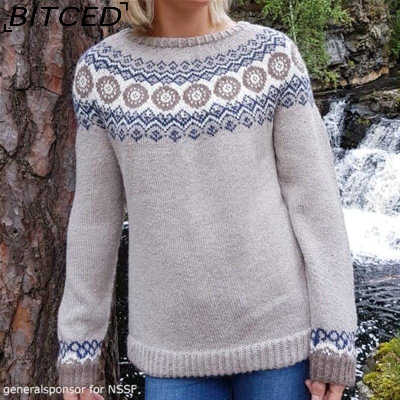 BITCED Women's Sweater - O-Neck Color-Blocked Oversized Fashion Pullover Knit