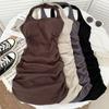 Sexy Spice Girl Fashion Neck Dress with Chest Pad Women's Summer New Slim Folds Buttocks Sleeveless Short Skirt