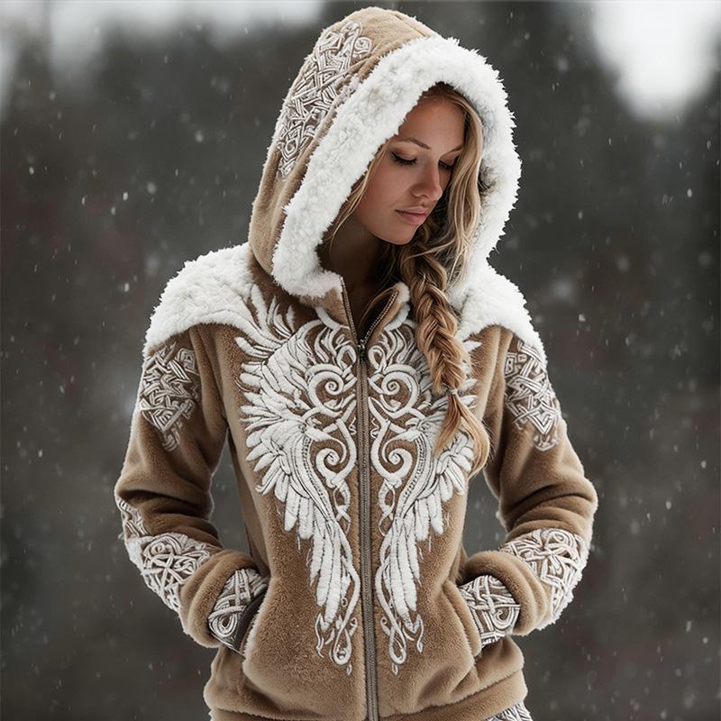 Damen Schneeflocke 3D-Druck Flanell Reißverschluss Kapuzenjacke Winter Warm Fleece Hoodie Lässiger Langarmmantel S-5XL