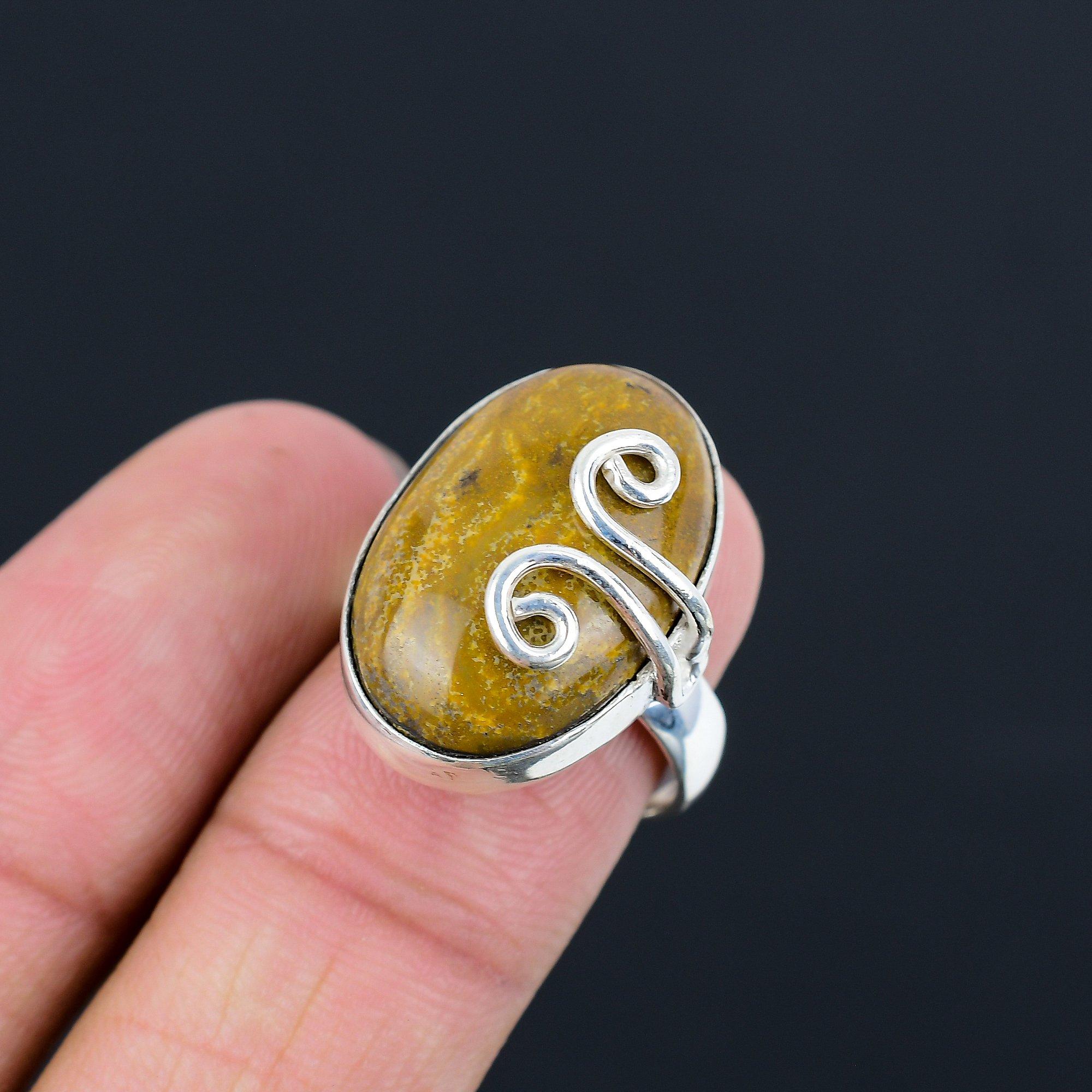 925 Sterling Silver Natural Moroccan Seam Agate Solitaire Ring Jewelry Size 8 8