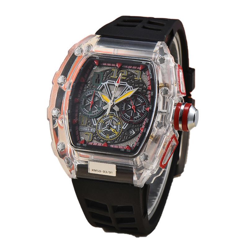 New Leather Crystal Transparent Multifunctional Running Seconds Business Calendar Quartz Watch