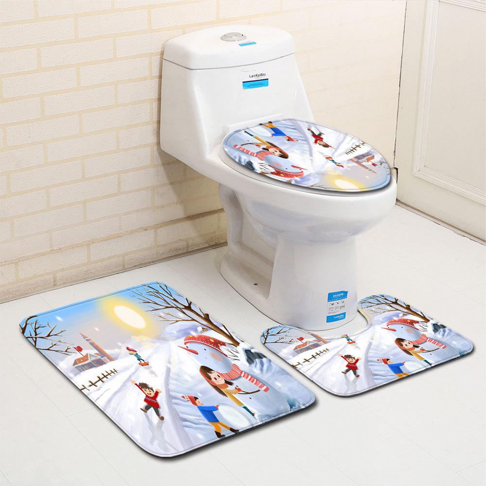 Christmas Bathroom Floor Mat Toilet Three-Piece Set