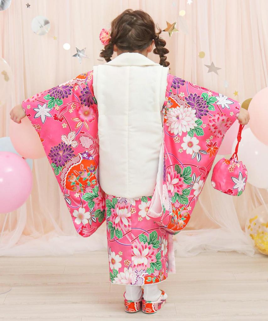 Shichigosan girls kimono plain full set 753 Yumemi peach purple [KYOETSU] [Kyoetsu] 3-year-old set, hifu, accessories, (5. flower, 90-100cm)