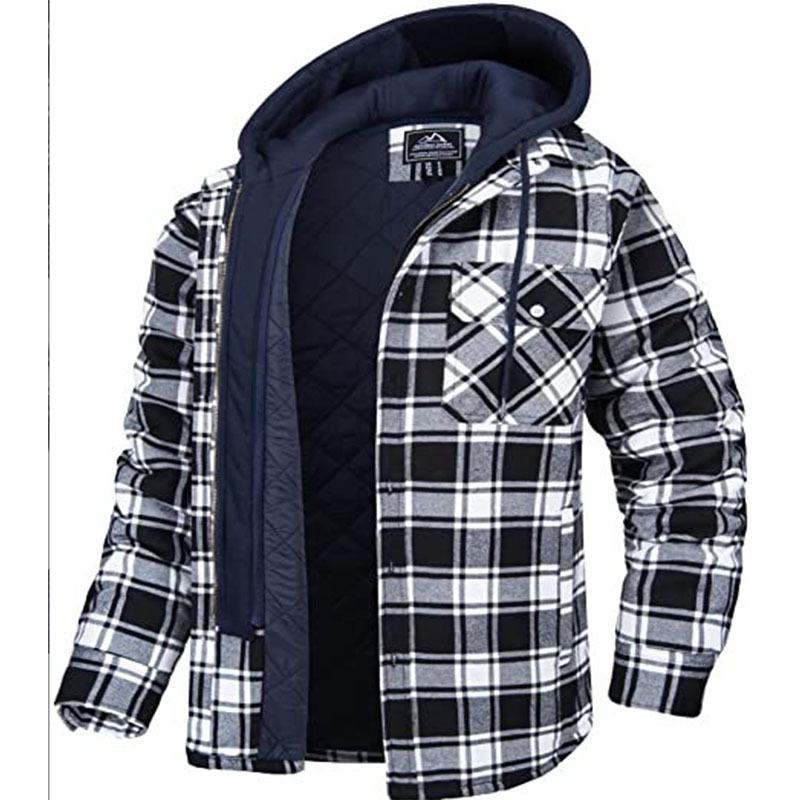 2026 Men's European & American Plaid Hooded Thick Cotton Coat - Celebrity Style Casual Autumn/Winter Jacket