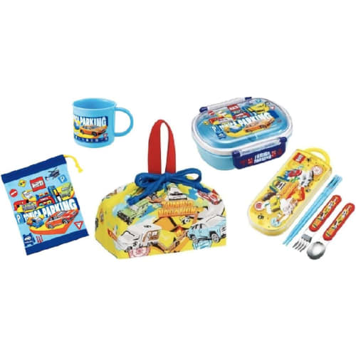 Skater Tomica 24 Antibacterial Dishwasher Safe Soft Lid Tight Lunch Box, Oval Shape, 360ml Trio Set (Chopsticks, Spoon, Fork), Cup, Cup Bag, Lunch Dra