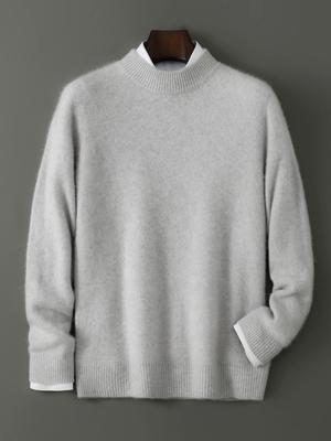 Dicker reiner Wollpullover für Herren - Halber Rollkragen, Lockerer Pullover, Beliebte Mode-Basisschicht.