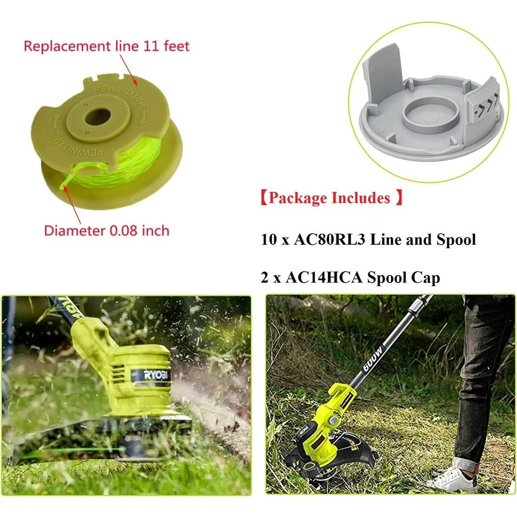 AC80RL3 String Trimmer Replacement Spool, Compatible with Ryobi One Plus+ AC80RL3 18v, 24v, and 40v Cordless Trimmers, 080 Inch Twisted Line, AC80RL3