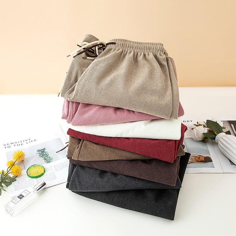 Korean Style Smiley Face High Waist Corduroy Wide Leg Pants for Women - Autumn/Winter Loose Slimming Straight Leggings