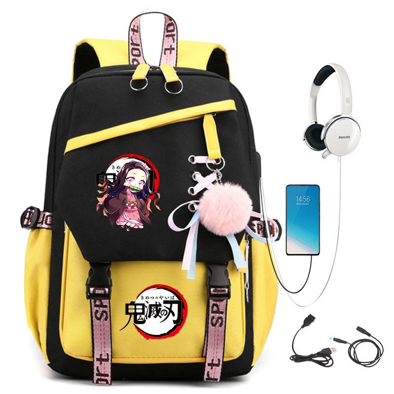 Japanese Campus Contrasting Color USB Multi-function Foreign Trade Children's Student Schoolbag Large Capacity Ghost Extinguishing