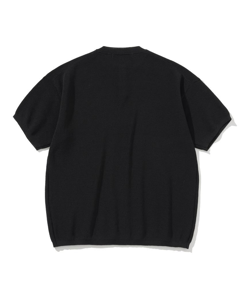 TEJIDO Coolever Cuello Henley Manga Corta Tejido Negro
