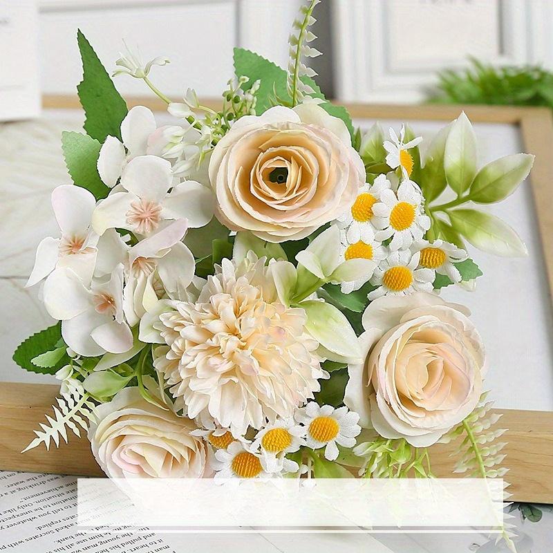 1pc Multicolor Plastic Simulation Daisy Rose Bouquet, Suitable for Wedding Party Decoration