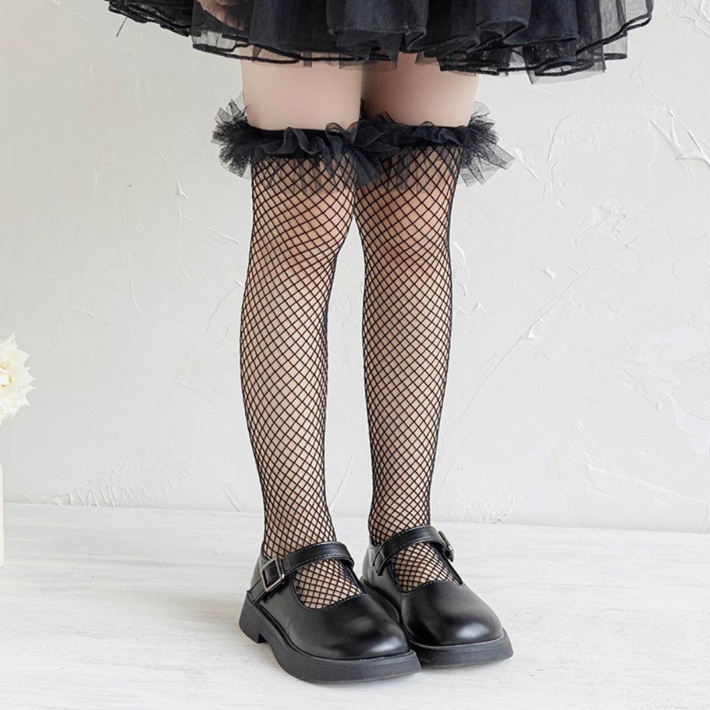 

Bowknot Mesh Stockings Nylon Girl Long Socks Baby Dress Lolita Sock чёрный