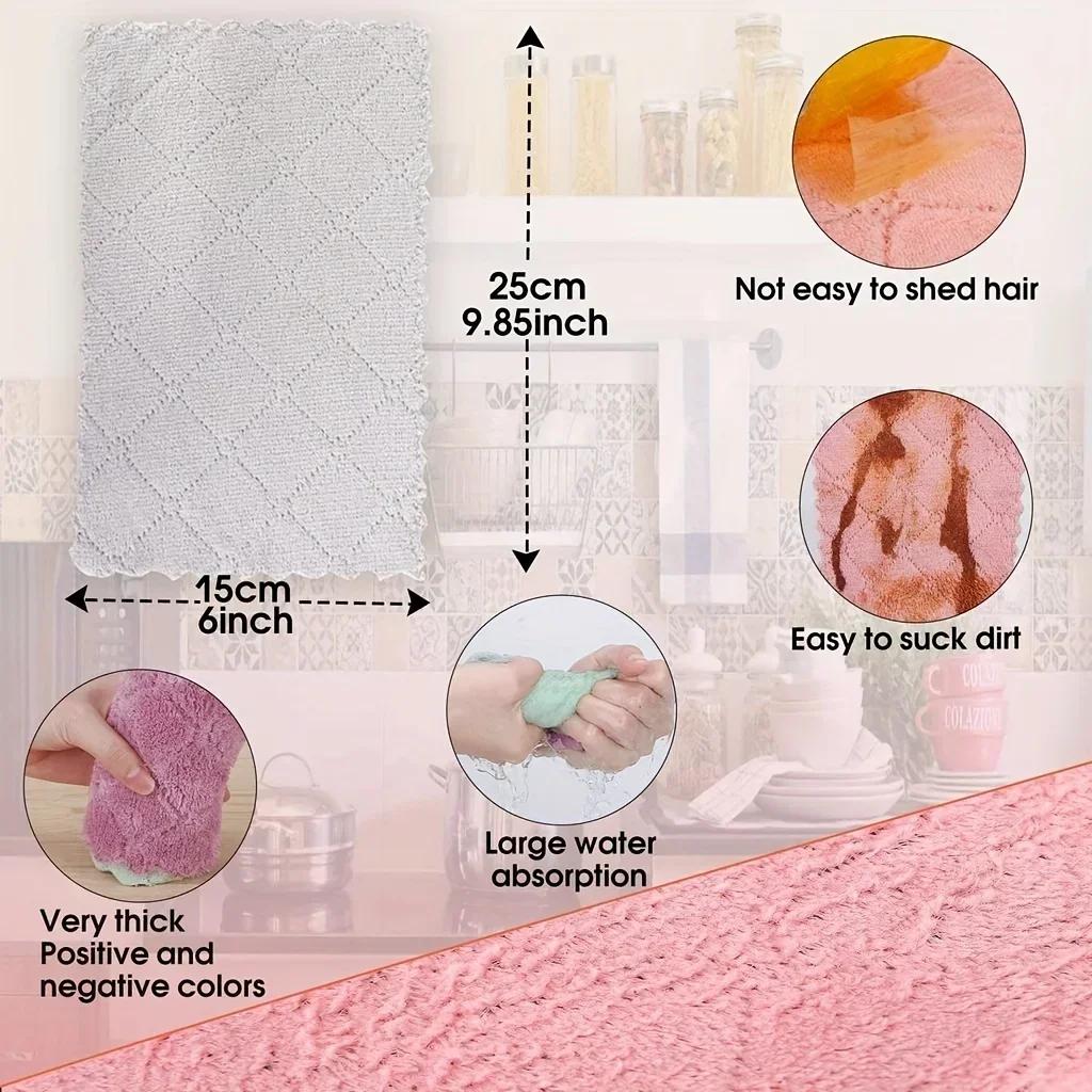 1/3Pcs Kitchen Dish Towels Dish Cloths Absorbent Kitchen Towels Coral Velvet Dishcloths Nonstick Oil Fast Drying Washcloths
