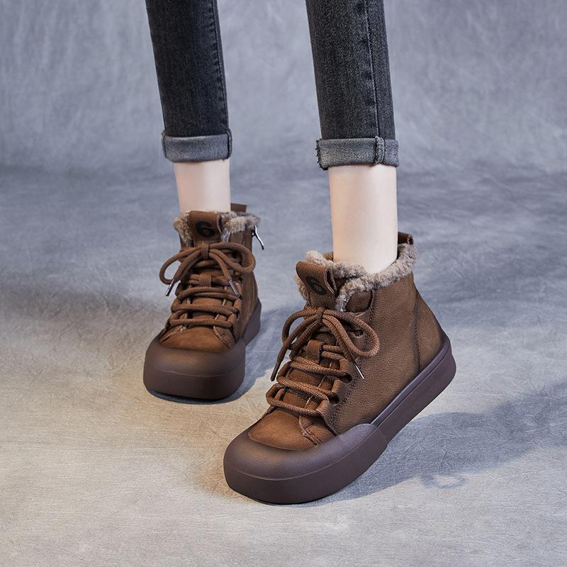 Fashion GKTINOO 2024 Winter Warm Fur Shoes Women Genuine Cow Leather Snow Boots Chunky Platform Flat Heel Casual Ankle Boots Retro Style
