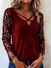 European-American Fashion Sequin Patchwork V-neck Long Sleeve Women's Top