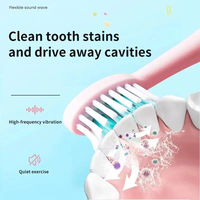 Children's Electric Toothbrush Colorful Cartoon With Replacement Heads Ultrasonic Rechargeable Soft Hair Cleaning Brush For Kids