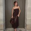 Spring Women Sexy Strapless Sleeveless Pleated Slim-Fit Mesh Patchwork Dress