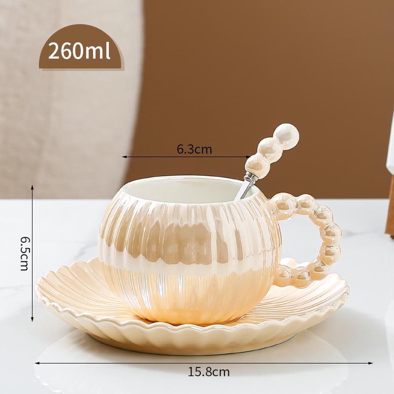 260Ml Ceramic Water Cup Coffee Cup Saucer Set Ins Pearlescent Glaze Afternoon Tea Cup Gift Box Ins Wind Set