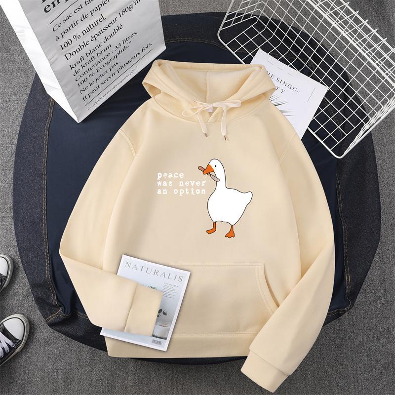 Casual sweater men's and women's autumn and winter new big white goose couple hooded jumper