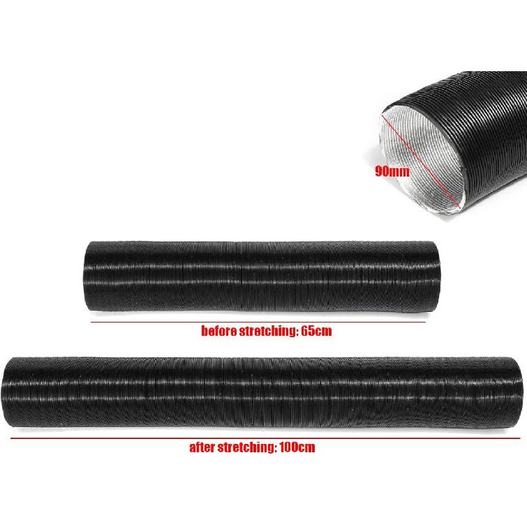 Warm Air Ducting Hose Vent 90mm Diameter 1m Extendable Heat-Resistant Car Diesel Heater Aluminum Ductting Pipe for 2000W 6000W Air Heaters