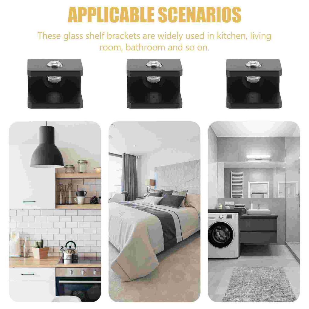 8 Pcs Glass Clip Shelf Brackets Wall Mount Black Shelves Shower Clamp Holder Clips Adjustable Wooden