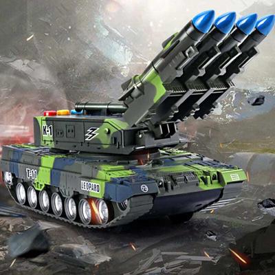 Children's 360° Rotating Toy Tank Simulation Model Tiger Military Armored Missile Tank Battle Model Sound Luminous Toy Boy Gift Early Education Helpe
